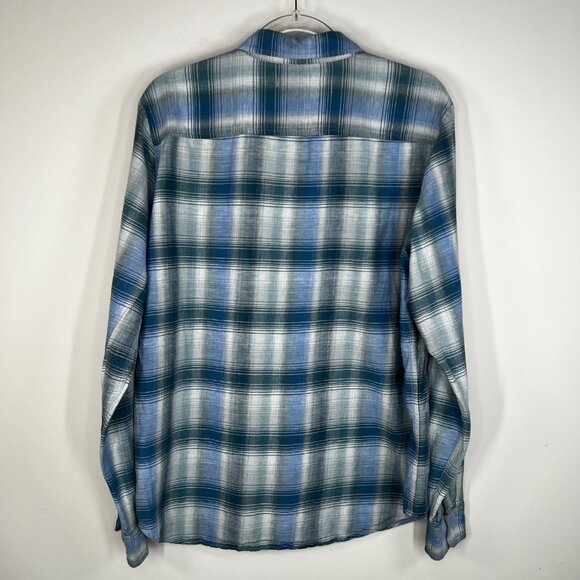 Outerknown Highline Shirt Cotton & Linen Blend Blue Plaid Size Large - Picture 2 of 10